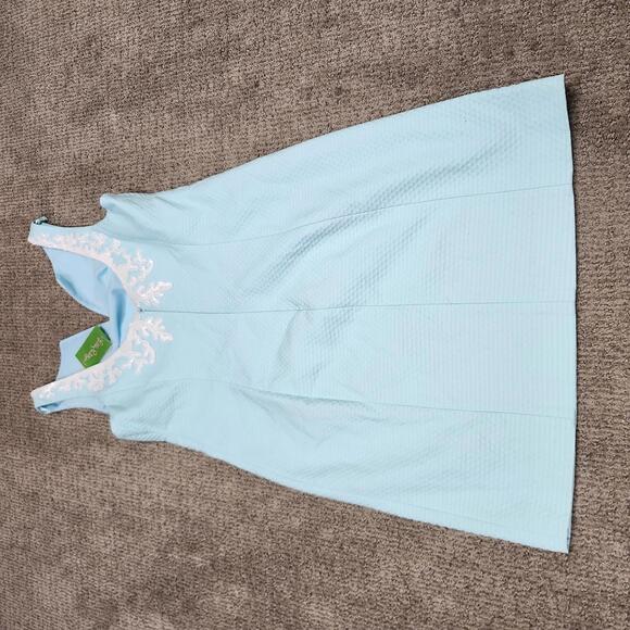 Lilly Pulitzer Dress Gabyy Shift Seasalt Blue White Sleeveless Rhinestone NWT 8 - Picture 5 of 12